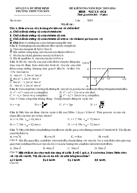 Đề kiểm tra năm học 2015 - 2016 môn  Vật lý 10  thời gian làm bài  45 phút